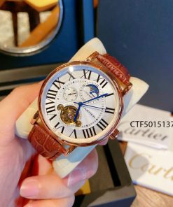 Đồng hồ Cartier chạy cơ tự động nam dây da màu nâu