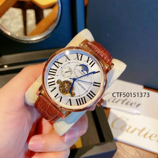 Đồng hồ Cartier chạy cơ tự động nam dây da màu nâu