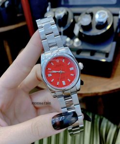 Đồng hồ Rolex Oyster nữ chạy cơ Automatic mặt đỏ cao cấp