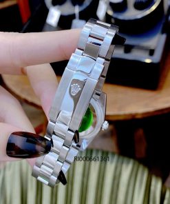 Đồng hồ Rolex Oyster nữ chạy cơ Automatic bạc mặt xanh cao cấp