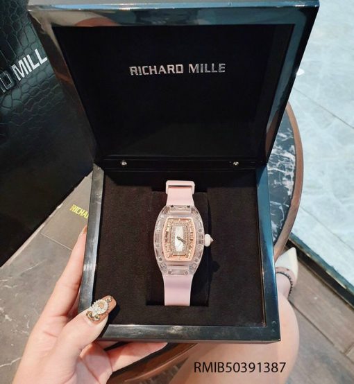 đồng hồ richard mille nữ cao cấp dây cao su màu hồng