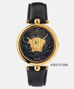 Đồng hồ nữ Versace mặt tròn Palazzo Empire Barocco dây da đen