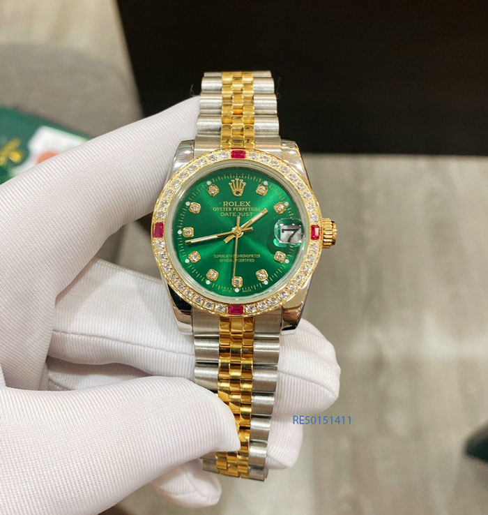 Đồng hồ Rolex Nữ DATEJUST thép không gỉ demi mặt xanh cao cấp
