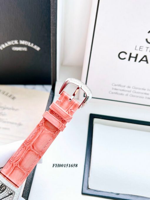 Đồng hồ Franck Muller nữ dây hồng máy pin nhật viền đính full đá