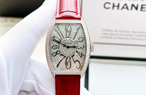 Đồng hồ Franck Muller nữ dây đỏ máy pin nhật viền đính full đá