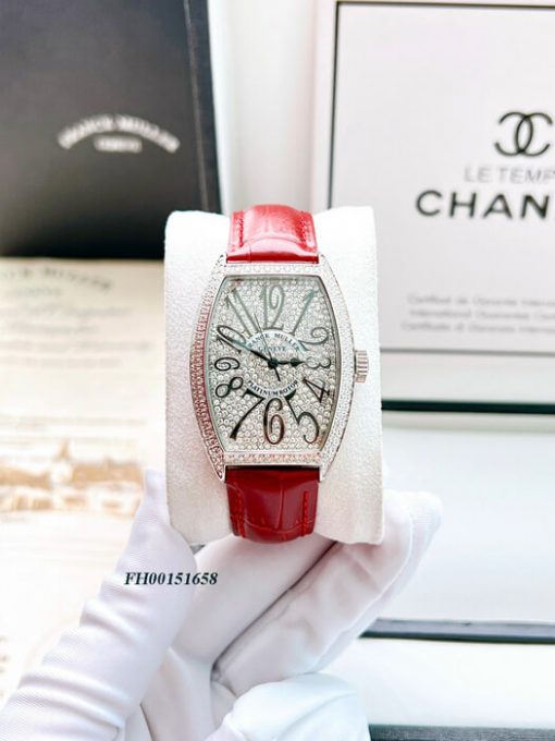 Đồng hồ Franck Muller nữ dây đỏ máy pin nhật viền đính full đá