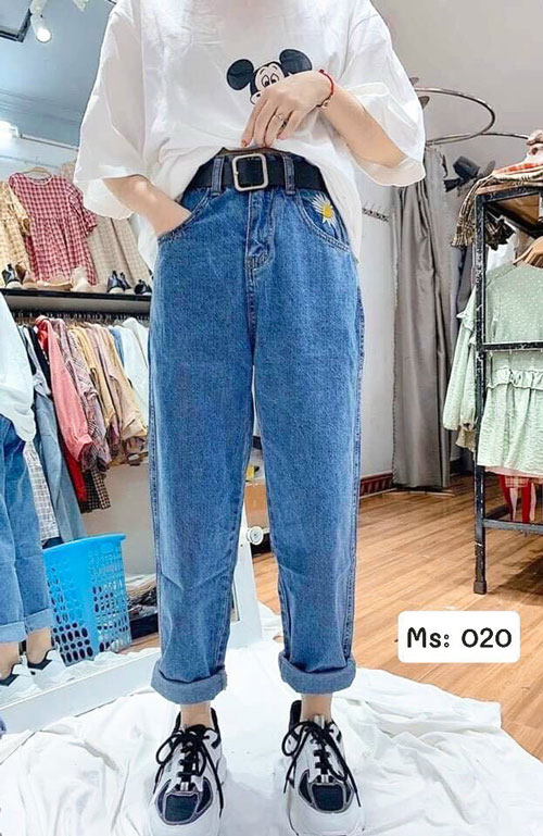 Quần Jeans Nữ Lưng Cao Ống Rộng Tôn Dáng Bền Màu