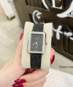 Đồng hồ Chanel Boy - Friend Tweed nữ mặt chữ nhật Viền đá dây da cao cấp