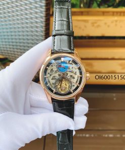 Đồng hồ nam Omega máy lộ cơ viền vàng dây da cao cấp