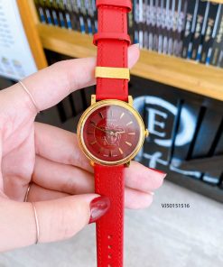 Đồng hồ Versace V-Circle Medusa 2021 dây da cao cấp màu đỏ