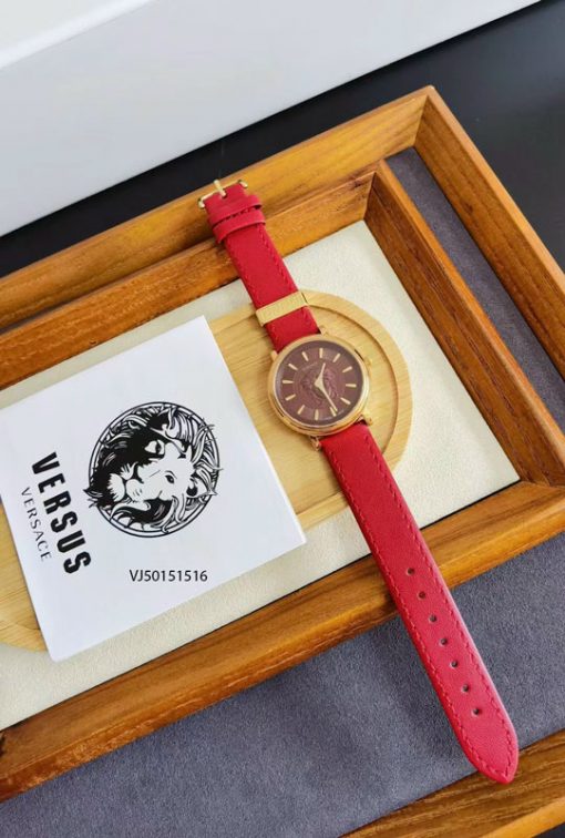 Đồng hồ Versace V-Circle Medusa 2021 dây da cao cấp màu đỏ