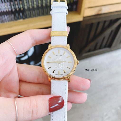 Đồng hồ Versace V-Circle Medusa 2021 dây da cao cấp màu trắng