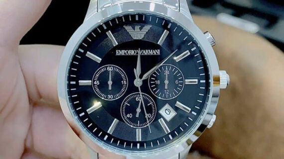 Đồng hồ nam Emporio Armani dây kim loại bạc mặt đen chạy full kim