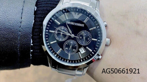 Đồng hồ nam Emporio Armani dây kim loại bạc mặt đen chạy full kim
