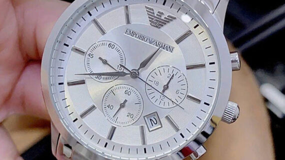 Đồng hồ nam Emporio Armani dây kim loại bạc mặt trắng chạy full kim