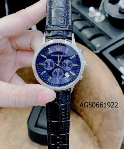 Đồng hồ nam Emporio Armani chạy full kim dây da đen mặt xanh giá rẻ
