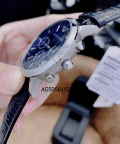 Đồng hồ nam Emporio Armani chạy full kim dây da đen mặt xanh giá rẻ