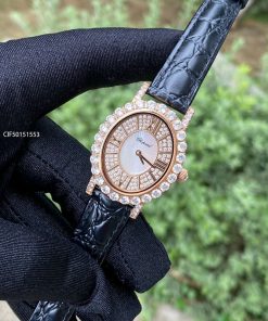 Đồng hồ Chopard L’Heure Du Diamant đính kim cương full viền dây màu đen