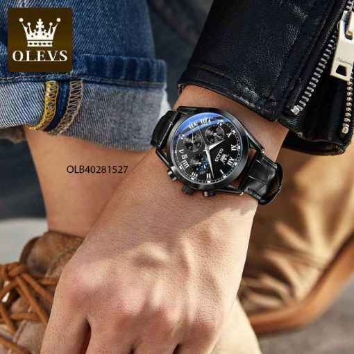 Đồng hồ nam Olevs chạy full kim dây da giá rẻ
