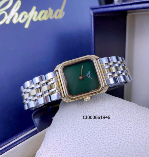 Đồng hồ nữ Chopard LADY STEEL mặt vuông dây demi mặt xanh