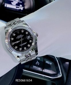 Đồng hồ Rolex Nam máy pin nhật giá rẻ dây bạc mặt đen