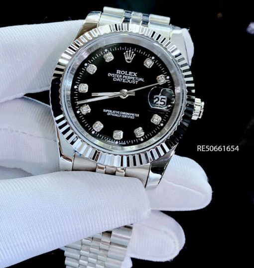 Đồng hồ Rolex Nam máy pin nhật giá rẻ dây bạc mặt đen