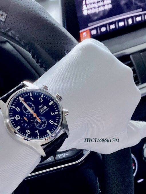Đồng hồ Nam IWC Pilot Chronograph viền bạc mặt xanh 42mm cao cấp