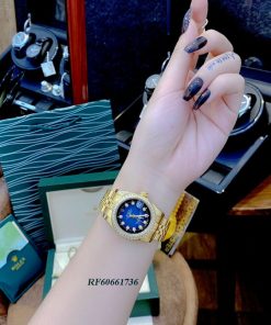 Đồng Hồ Rolex lady Datejust viền đính đá dây vàng mặt xanh dương cao cấp