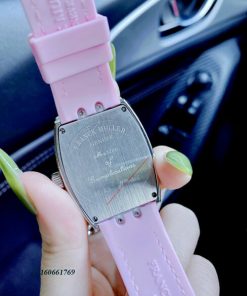 Đồng hồ nữ Franck muller V32 Stell Custom viền đá cao cấp dây hồng