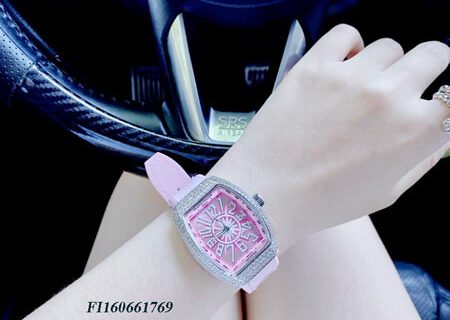 Đồng hồ nữ Franck muller V32 Stell Custom viền đá cao cấp dây hồng