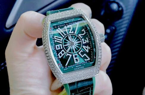 Đồng hồ nữ Franck muller V32 Stell Custom viền đá cao cấp dây xanh lá