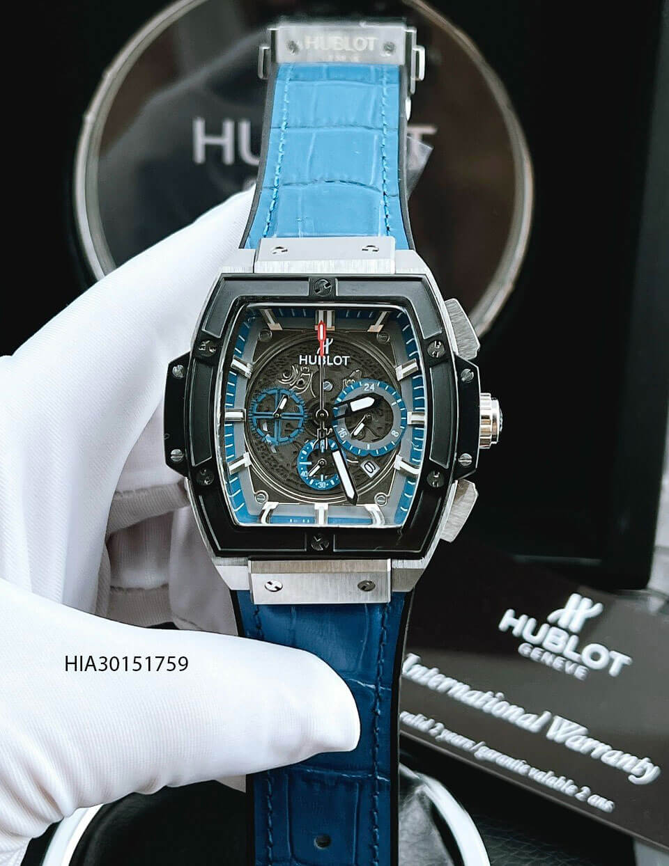 Đồng hồ Hublot Nam Senna Champion 88 dây cao su bọc da màu xanh