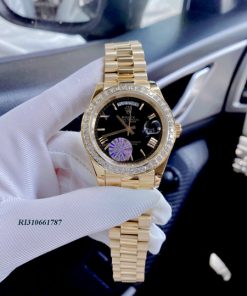Đồng hồ nam Rolex Day-Date Automatic dây mạ vàng mặt đen super