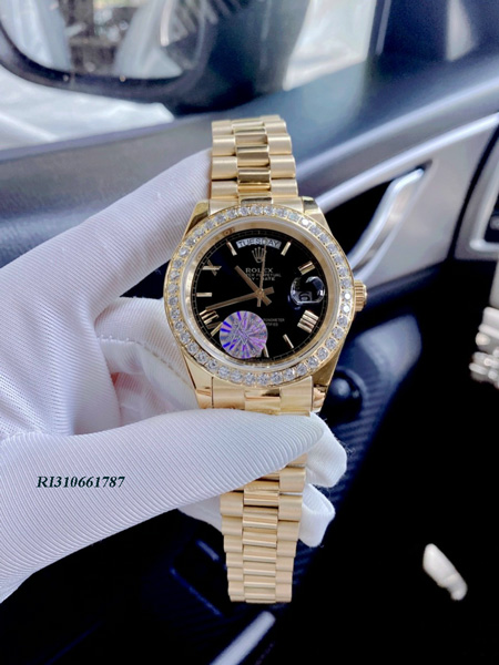 Đồng hồ nam Rolex Day-Date Automatic dây mạ vàng mặt đen super