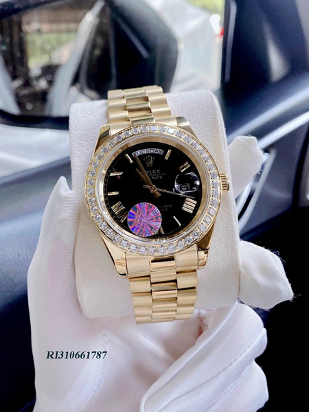 Đồng hồ nam Rolex Day-Date Automatic dây mạ vàng mặt đen