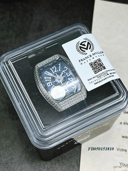 Đồng hồ nữ Franck Muller V32 ABF máy Thụy Sĩ viền đá dây xanh dương siêu cấp