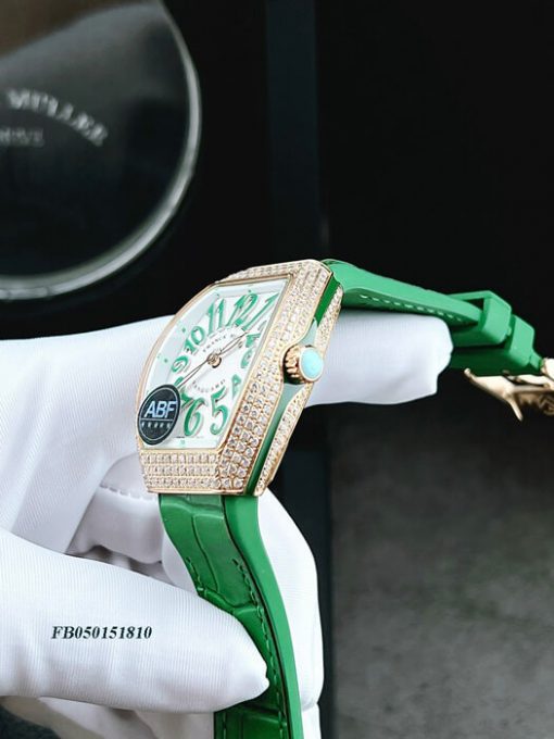 Đồng hồ nữ Franck Muller V32 ABF máy Thụy Sĩ viền đá dây xanh lá