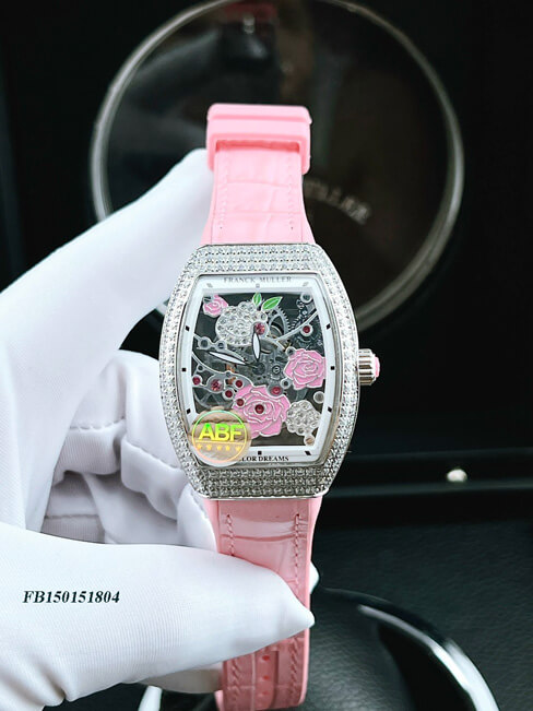 Đồng hồ nữ Franck Muller V32 ABF dây silicon màu hồng máy thụy sĩ
