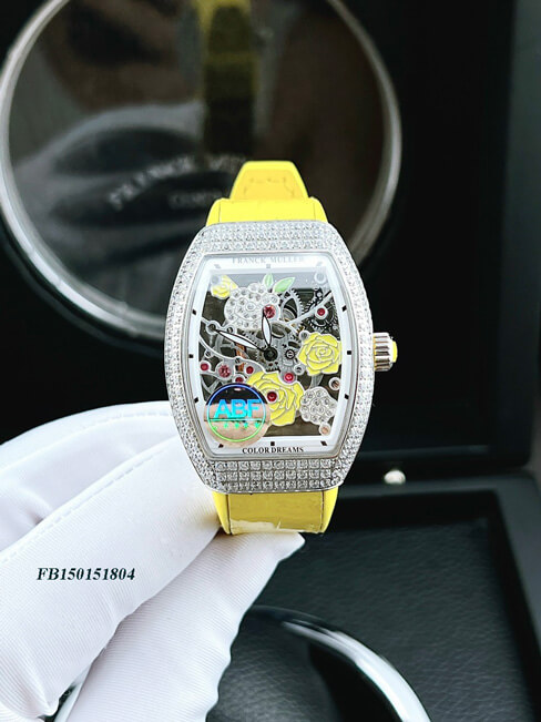 Đồng hồ nữ Franck Muller V32 ABF dây silicon màu vàng máy thụy sĩ