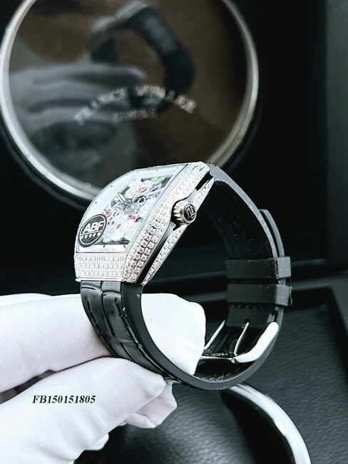 Đồng hồ nữ Franck Muller V32 ABF máy Thụy Sĩ mặt hoa dây da đen