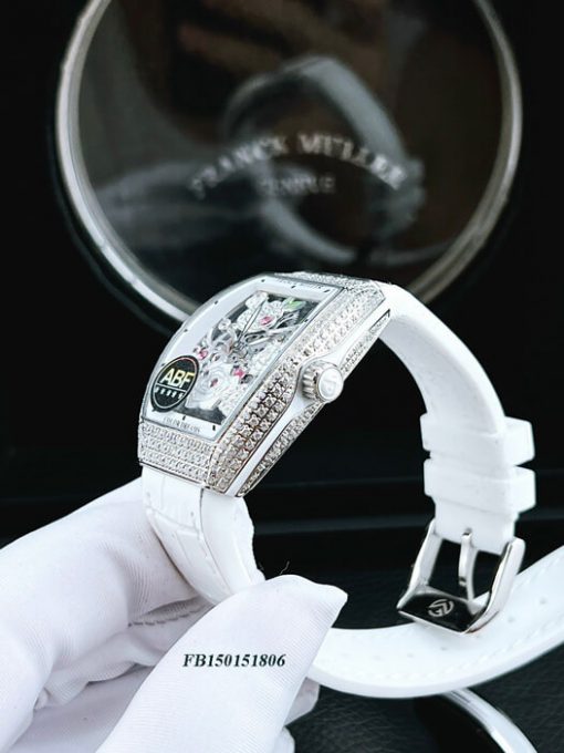 Đồng hồ nữ Franck Muller V32 ABF máy Thụy Sĩ mặt hoa dây da trắng