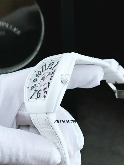 Đồng hồ nữ Franck Muller V32 ABF máy Thụy Sĩ viền trơn siêu cấp dây silicon bọc datrắng