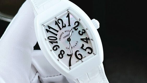 Đồng hồ nữ Franck Muller V32 ABF máy Thụy Sĩ viền trơn siêu cấp dây silicon bọc da trắng