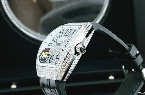 Đồng hồ nữ Franck Muller V32 ABF máy Thụy Sĩ dây da đen mặt full đá