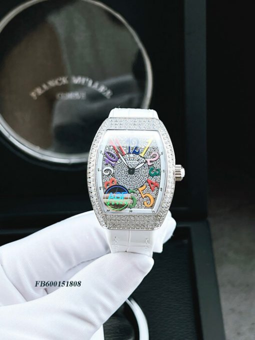 Đồng hồ nữ Franck Muller V32 ABF máy Thụy Sĩ dây da trắng siêu cấp
