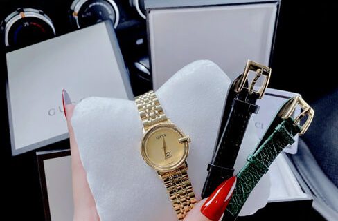 Đồng hồ nữ Gucci lady dây thép không gỉ máy Nhật tặng kèm 2 dây da