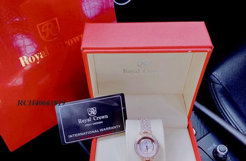 Đồng hồ Royal Crown RC2606 nữ dây đá màu gold rose viền đá xoàn Mỹ 