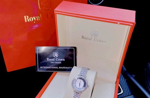 Đồng hồ Royal Crown RC2606 nữ dây đá màu trắng viền đá xoàn Mỹ 