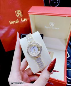 Đồng hồ Royal Crown RC2606 nữ dây đá màu vàng viền đá xoàn Mỹ