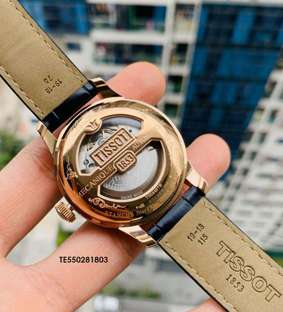 Đồng hồ Tissot 1853 nam máy cơ lộ máy dây da giá rẻ